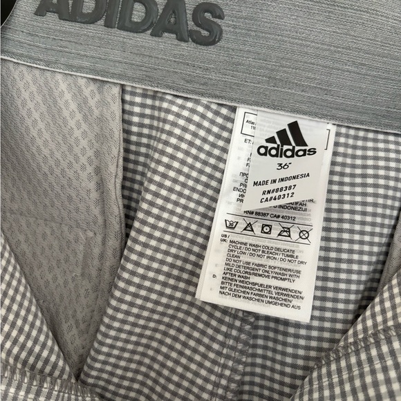 Adidas Men's Ultimate365 Gray Gingham Check Golf Shorts - Picture 3 of 4